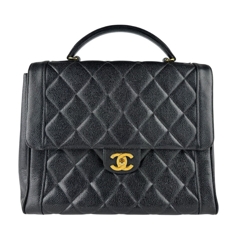 Chanel CHANEL handbag, caviar leather, black and gold, women's, z9693
